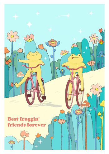 Carte postale Froggy Love - Best Froggin' Friends Forever - Cartes postales sur le thème de la grenouille - Envoyez une carte postale grenouille à un ami - Dos vierge imprimé sur le devant 2