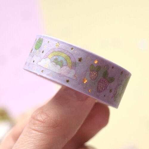 Froggy Foil Washi Tape - Shiny Pastel Frog Tape - Cute Journal Penpal Decoration - Pastel Craft Tape