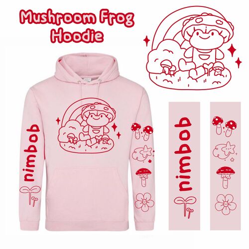 Frog Mushroom Hoodie - Light Pink - Forest Themed Froggy Hoodie