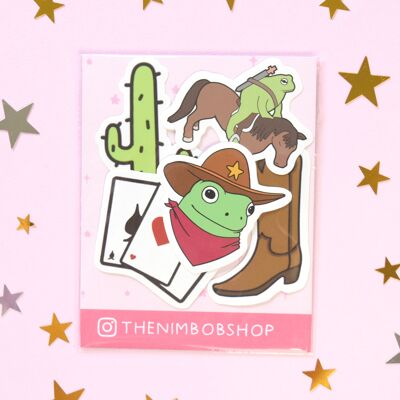 Cowboy Frogs stickers pack of 5  - Howdy sticker set - Sketchbook cover Laptop stickers