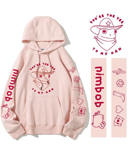 PRE-ORDER: Cowboy Frog Hoodie - You're the yee to my haw - Pastel Pink  - Cotton - Froggy Apparel - Nimbob