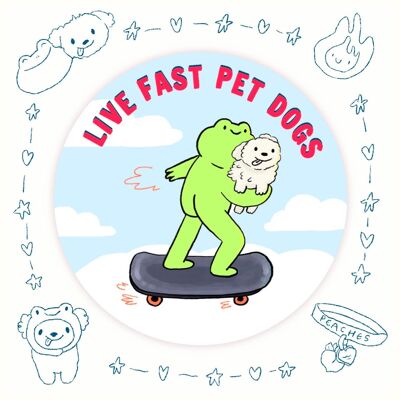 Live Fast Pet Dogs - Autocollant chien grenouille - Autocollant grenouille circulaire - Autocollant PC - Scrapbooking