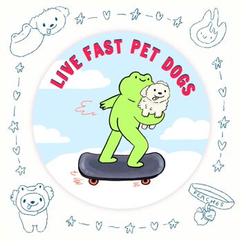 Live Fast Pet Dogs - Autocollant chien grenouille - Autocollant grenouille circulaire - Autocollant PC - Scrapbooking 1