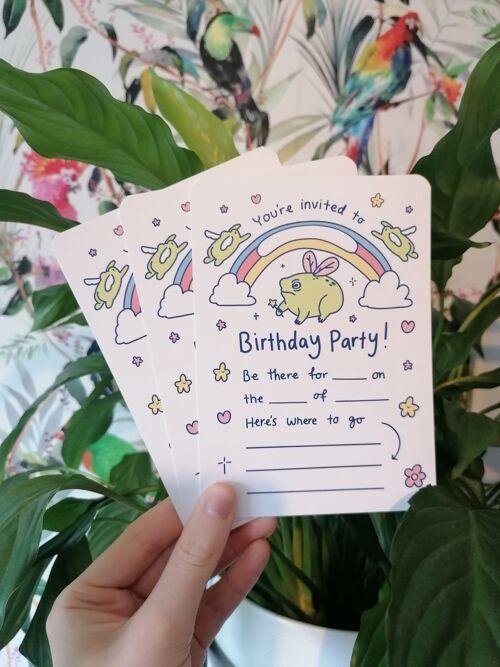 Grumpy Frog Birthday Invites - Colourful Invitations - Pack of 5, 10 or 20