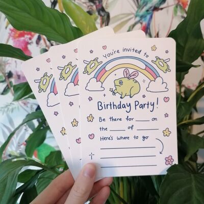 Invitaciones de cumpleaños de Grumpy Frog - Invitaciones coloridas - Paquete de 5, 10 o 20