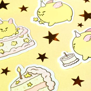 Grumpy Fairy Frog Sticker Set - Gâteau d'anniversaire givré pastel 2