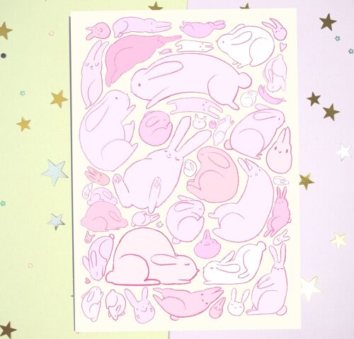 Sleepy Buns Print - Squishy Bunnies - Digital Art Professionally Printed - A5 - Home Decor - Bunny Lover Art