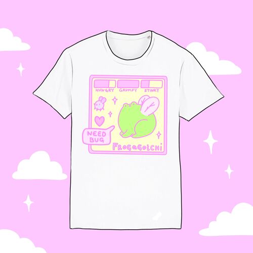 Frogagotchi T-shirt - Organic Cotton Shirt - Froggy Apparel - White