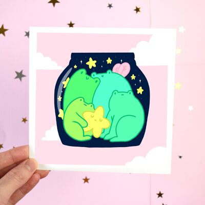 Galaxy Jar Squishy Frogs Print - Mini frog prints - Freebie stickers with every print order