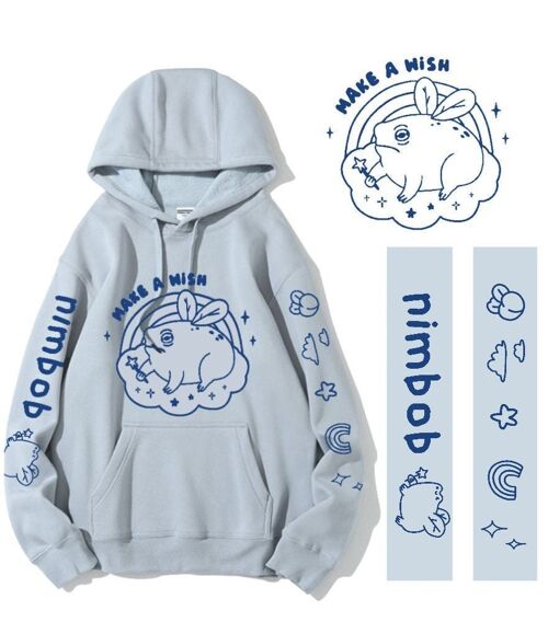 Grumpy Frog Hoodie - Make a wish - Pastel Blue  - Cotton - Froggy Apparel - Nimbob