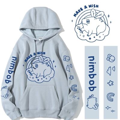 Grumpy Frog Hoodie - Make a wish - Pastel Blue - Cotton - Froggy Apparel - Nimbob