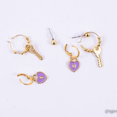 Heart and Key Shape Earrings Wholesale
