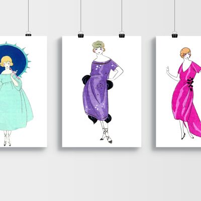 Art-Deco A2 Posters, Set of 3 - Pink, Purple, Blue Wall Decor, Unframed, Barcelona Paper, 1920's theme, Wall Art. Great Father's Day Gift