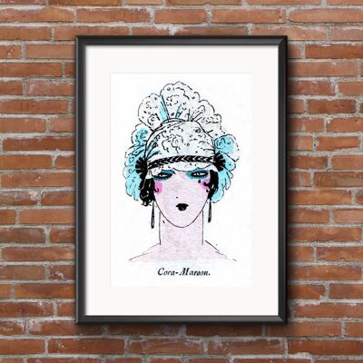 Art-Deco A2 Poster, ' Lady with Hairband' Blue and White Poster, Unframed, Barcelona Paper, 1920's Retro, Wall Art. Great Father's Day Gift