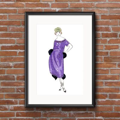 Art-Deco A2 Poster, ' Lady with Purple Dress' Wall Decor, Unframed, Barcelona Paper, 1920's theme, Retro Wall Art. Great Father's Day Gift