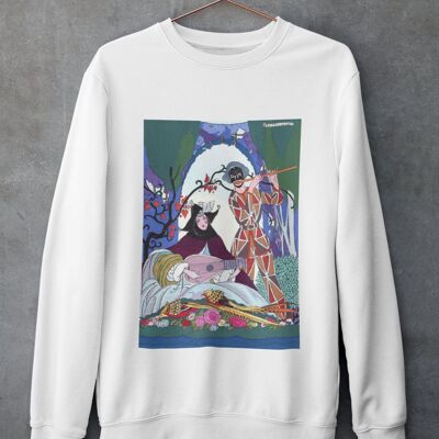 Graphic Sweatshirt in White, Black or Grey, 'Couple Playing Music' Art-Deco Sweater, Vintage, Trendy Loungewear, Unisex/Women's Jumper