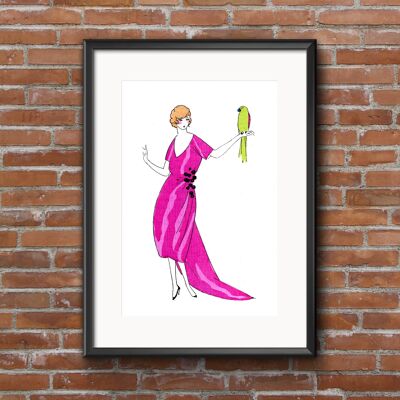 Art-Deco A2 Poster, ' Lady with Pink Dress' Wall Decor, Unframed, Barcelona Paper, 1920's theme, Retro Wall Art. Great Father's Day Gift