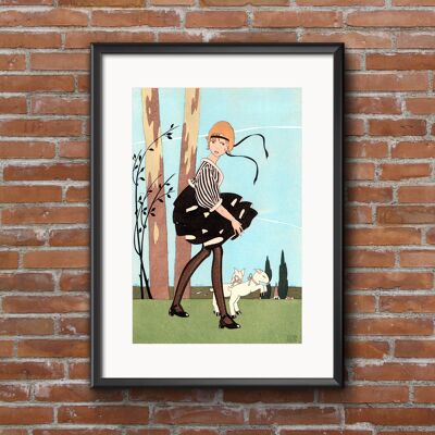 Art-Deco A2 Poster, 'Girl with Lamb' Spring Poster, Unframed, Barcelona Paper, 1920's theme, Retro Wall Art. Great Birthday Gift