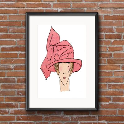 Art-Deco A2 Poster, ' Lady with Pink Hat' Wall Art, Unframed, Barcelona Paper, 1920's theme, Retro Wall Art. Great Father's Day Gift
