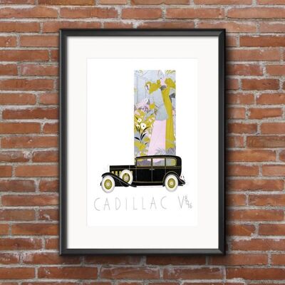 Art-Deco A2 Poster, 'Yellow & Lilac Car' Poster, Unframed, Barcelona Paper, 1920's theme, Retro Wall Art. Great Present