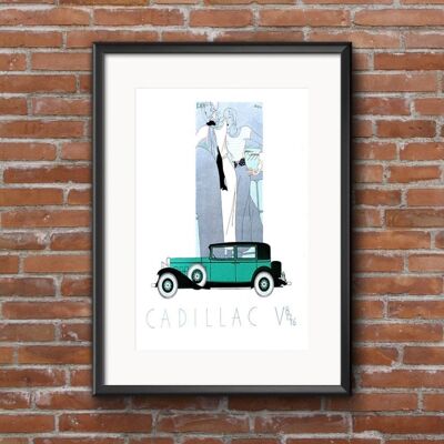 Art-Deco A2 Poster, 'Blue & Silver Car' Poster, Unframed, Barcelona Paper, 1920's theme, Retro Wall Art. Great Gift