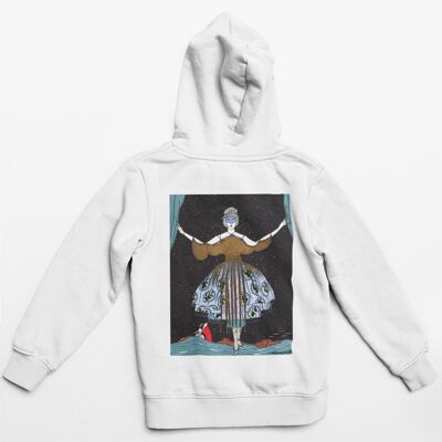 Art-Deco Graphic Hoodie. 'Lady at Masquerade ' in White, Grey and Black. Vintage, Unisex, 1920's Hoody, Aesthetic Trendy Retro 2021