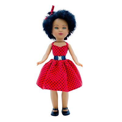 Simona originale Mulattenpuppe 40 cm. Modell 2022 aus 100 % Vinyl mit modischem Pin-Up-Kleid in limitierter Auflage.