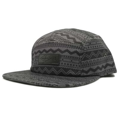 Gorra de afrontamiento: gorra de 5 paneles negra y gris con estampado azteca