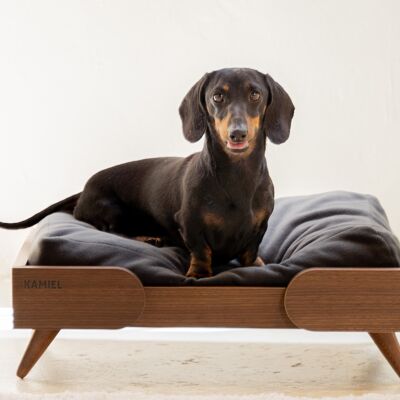 Kamiel wooden dog bed Small - 58x40x20cm - dark wood