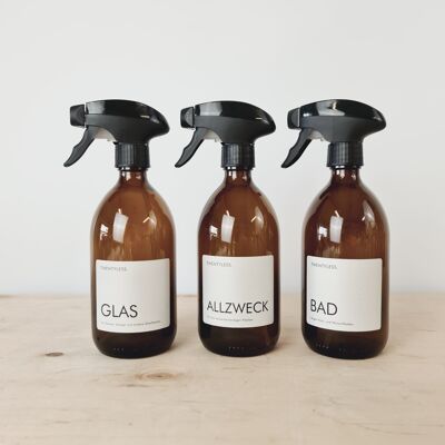 3 flaconi spray in vetro marrone uso generale/bagno/vetro