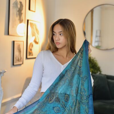 Turquoise Mandala silk scarf