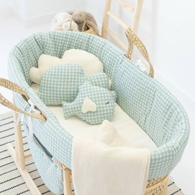 Couffin bébé Garçon Tissu Coton Ange Bleu - Maison Nougatine