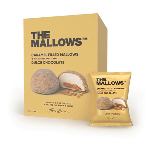 Caramel Filled Mallows + Dulce Chocolate + Maldon Sea Salt Flakes 5 x 18g.