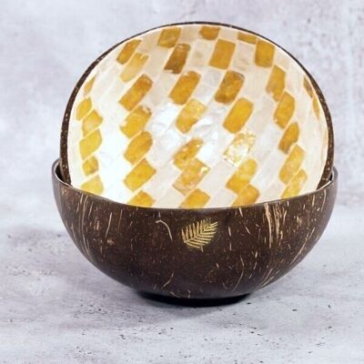 Mustard yellow mosaic coconut bowl by MonJoliBol