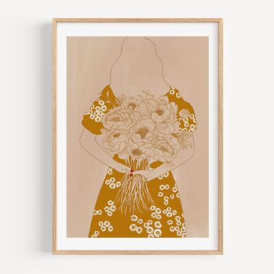 Poster Mädchen mit Blumenstrauß