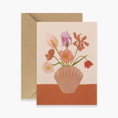 Muschel-Vase-Blumenstrauß-Karte