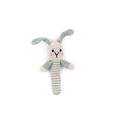 Crochet Baby Toy Stick rattle - bunny Teal