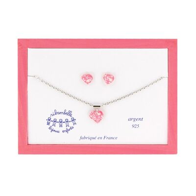 Children's Girls Jewelry - 925 silver heart earrings and necklace box