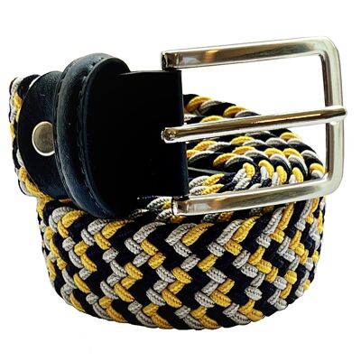 Ceinture Tressée Triple Rayure - Jaune, Gris Et Bleu Marine