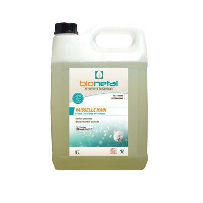 Liquide vaisselle manuelle   Huiles essentielles Orange   5L  Certifié ECOCERT   Bionetal
Au véritable savon de Marseille BIO