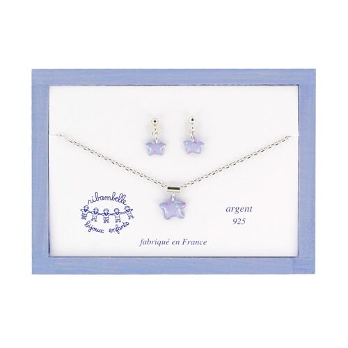 Bijoux Enfants Filles - Coffret boucles d'oreilles pendantes et collier argent 925 étoile