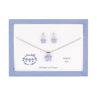 Children's Girls Jewelry - Box of dangling earrings and 925 silver star necklace