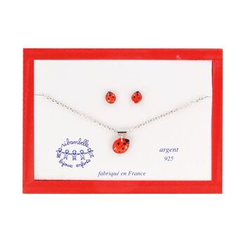 Bijoux Enfants Filles - Coffret boucles d'oreilles et collier argent 925 coccinelle 1