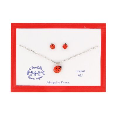 Children's Girls Jewelry - 925 silver ladybug earrings and necklace box
