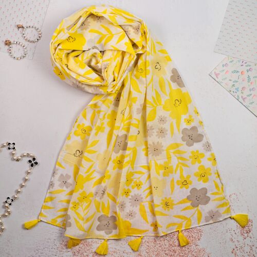 Yellow Floral Cotton Scarf