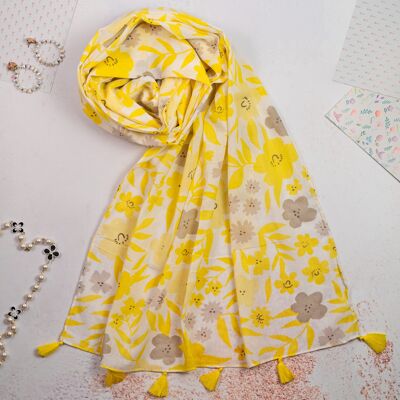 Yellow Floral Cotton Scarf