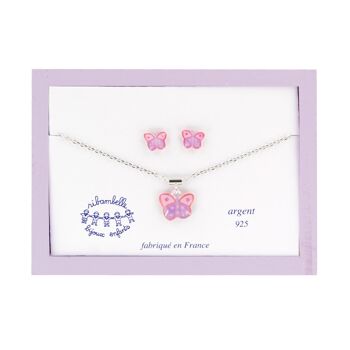 Bijoux Enfants Filles - Coffret boucles d'oreilles et collier argent 925 papillon 1