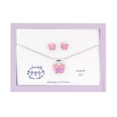 Children's Girls Jewelry - 925 silver butterfly earrings and necklace box