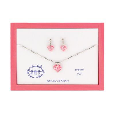 Children's Girls Jewelry - Box of dangling earrings and 925 silver necklace Heart