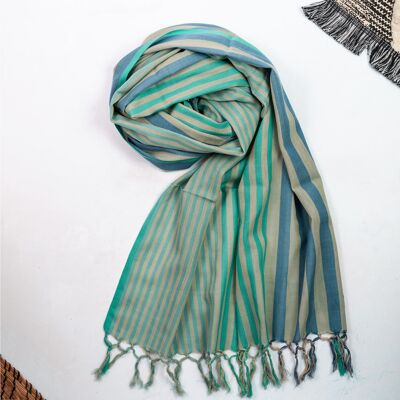 Turquoise Blue and Green Stripe Cotton scarf